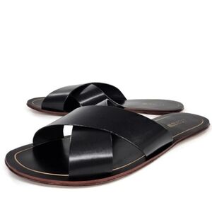 J. Crew Cyprus Black Leather Criss-Cross Open-Toe Flat Slide-On Sandals